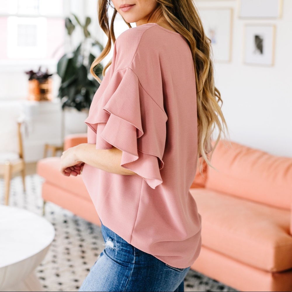 Ruth Ruffled Sleeve Top in Mauve - Picture 2 of 7